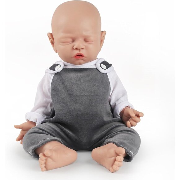🆕12Inch Full Platinum Silicone Reborn Baby Dolls Eye Closed Boy with Doll Cloth - Picture 1 of 5